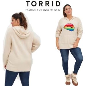 *NWT* Torrid Raglan Hoodie Sweater-Rainbow Lips Oatmeal Size 3 (22/24